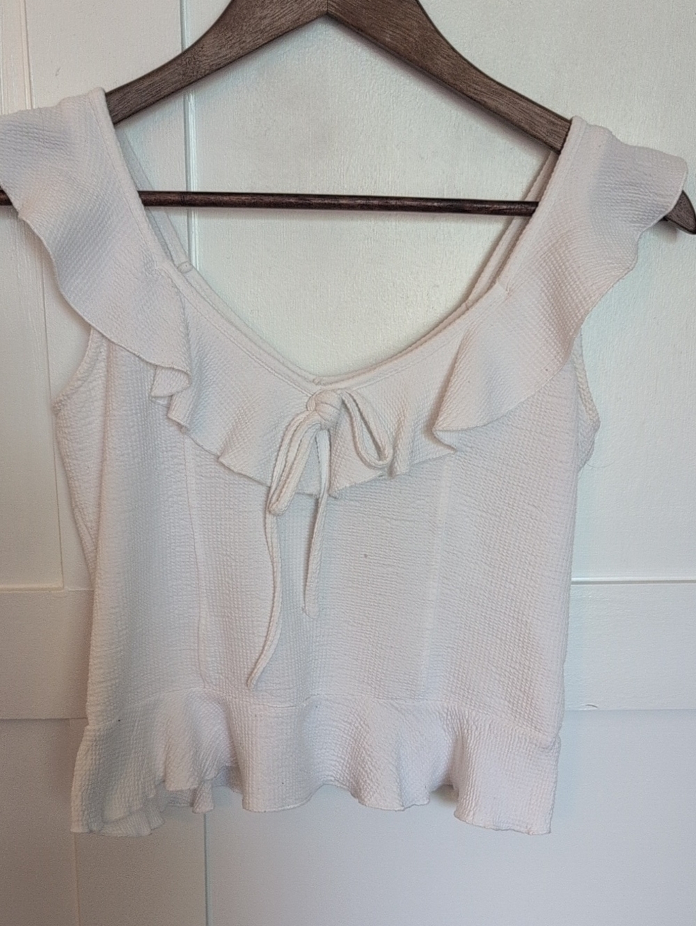 Ruffled Tie-Front Sleeveless Top - White